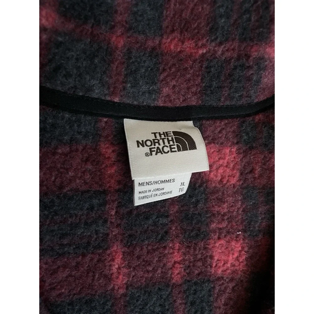 The North Face Men's XL Red Black Buffalo Plaid Fleece Quarter Zip Pullover